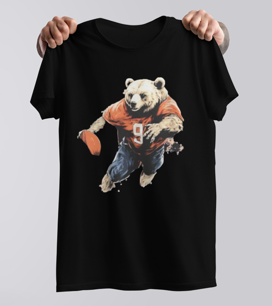 Brown Bear Number 9 Football Action T-Shirt