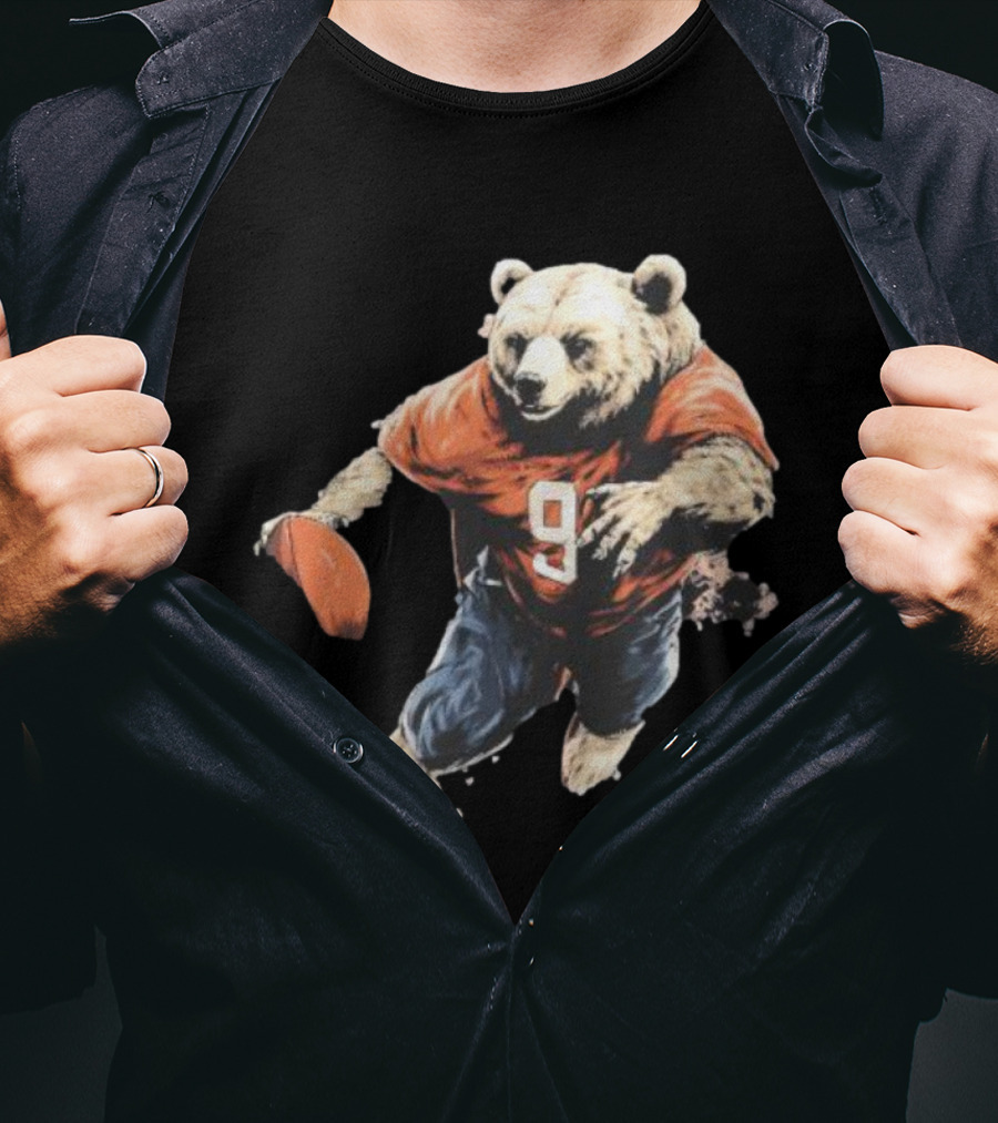 Brown Bear Number 9 Football Action T-Shirt