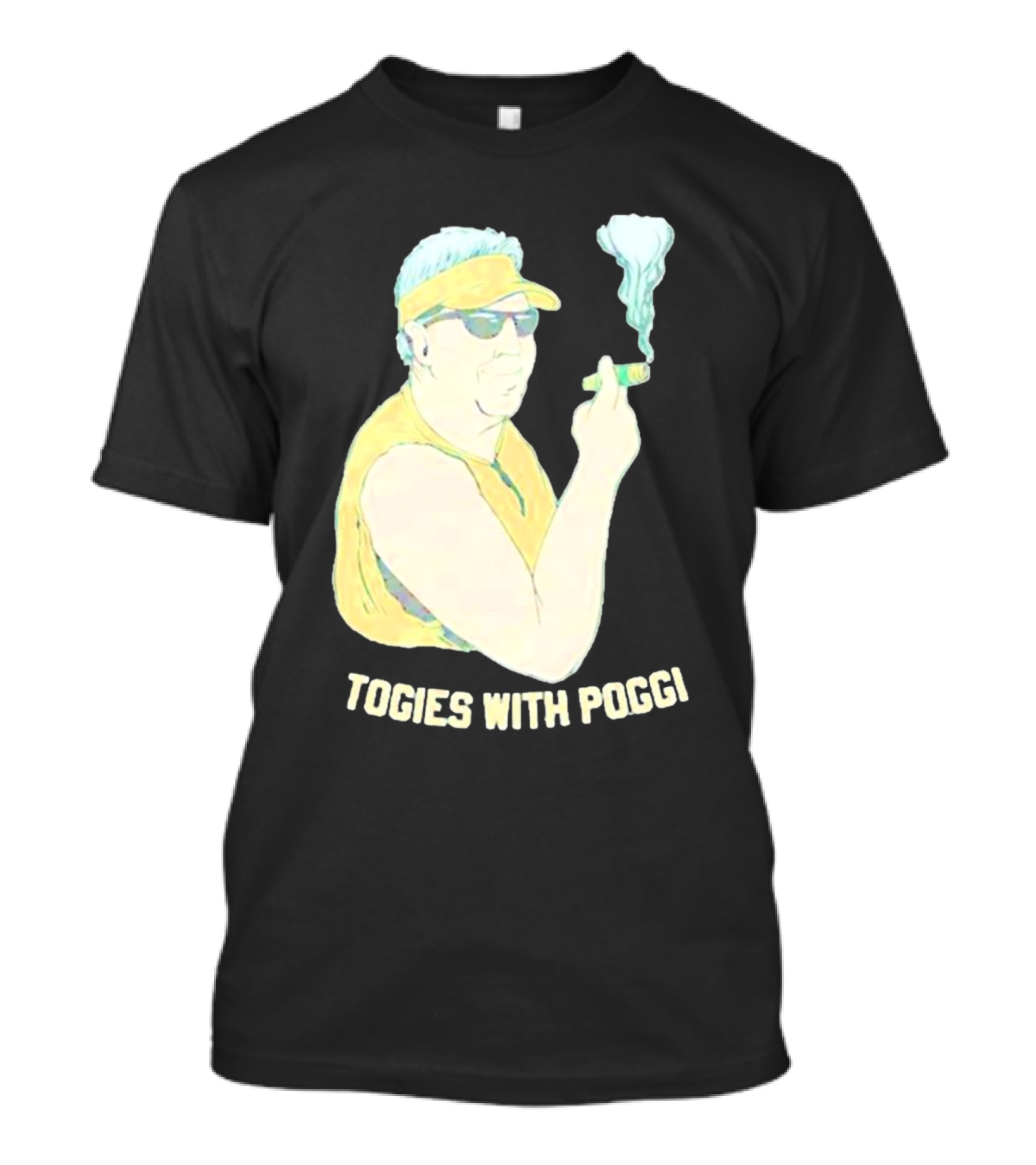 Stogies With Poggi Smoking Cigar Character In Sunglasses And Visor T-Shirt