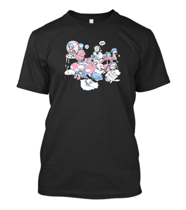 Tobyfox Undertale Sleepover Characters In Pink And Blue Pajama Party Scene T-Shirt