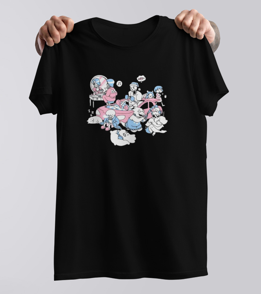 Tobyfox Undertale Sleepover Characters In Pink And Blue Pajama Party Scene T-Shirt