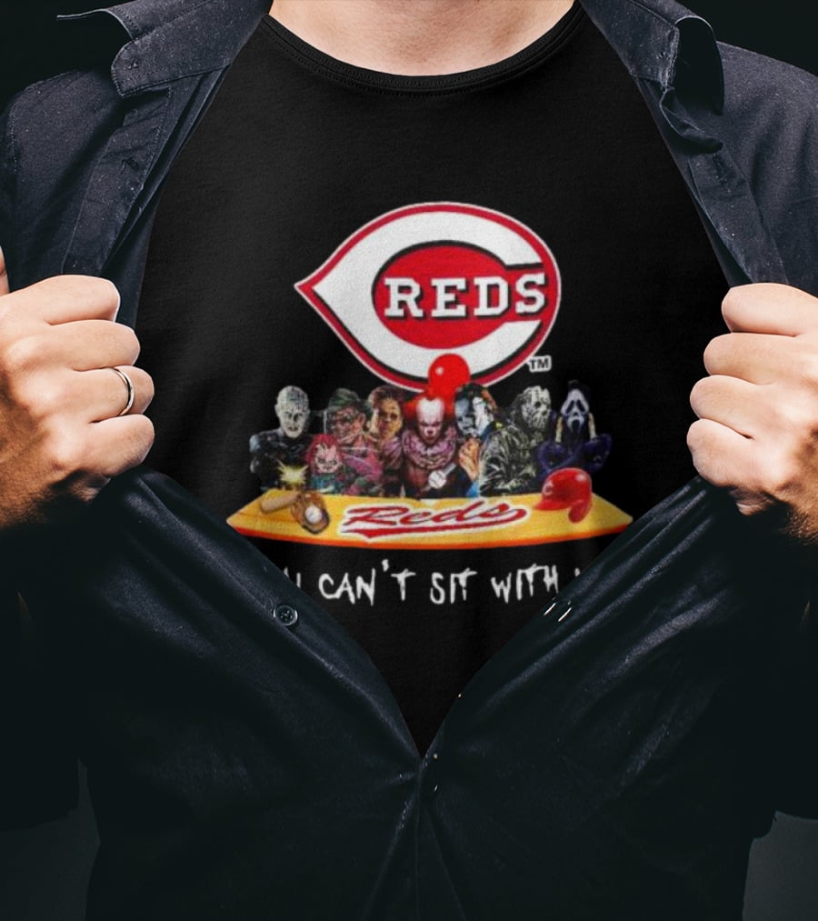 Cincinnati Reds Horror Movie Characters Logo You Can’t Sit With Us T-Shirt