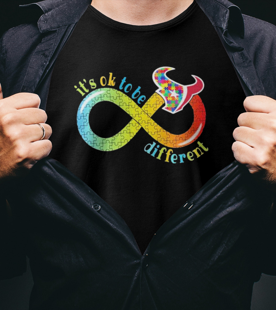 Houston Texans It's Ok To Be Different Autism Awareness Puzzle Infinity T-Shirt