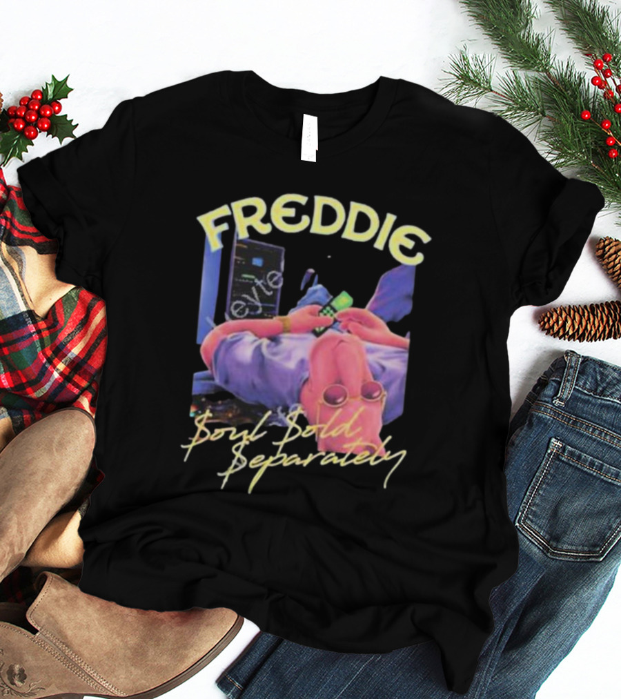 Freddie Soul Sold Separately Retro Style With Relaxed Figure Holding Phone T-Shirt