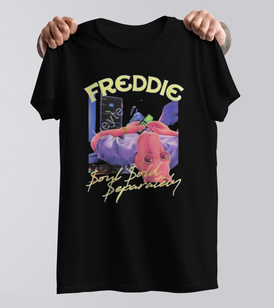 Freddie Soul Sold Separately Retro Style With Relaxed Figure Holding Phone T-Shirt