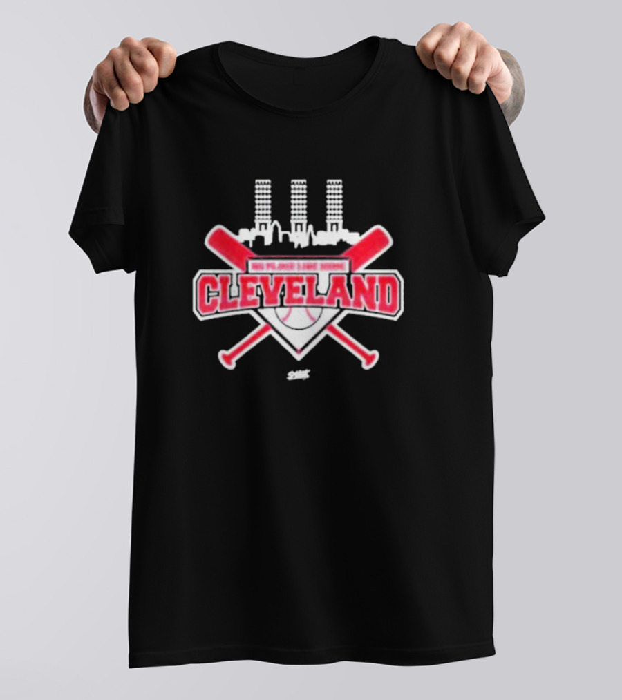 No Place Like Home Cleveland Baseball Fans Unlicensed Baseball Gear City Skyline Crossed Bats T-Shirt