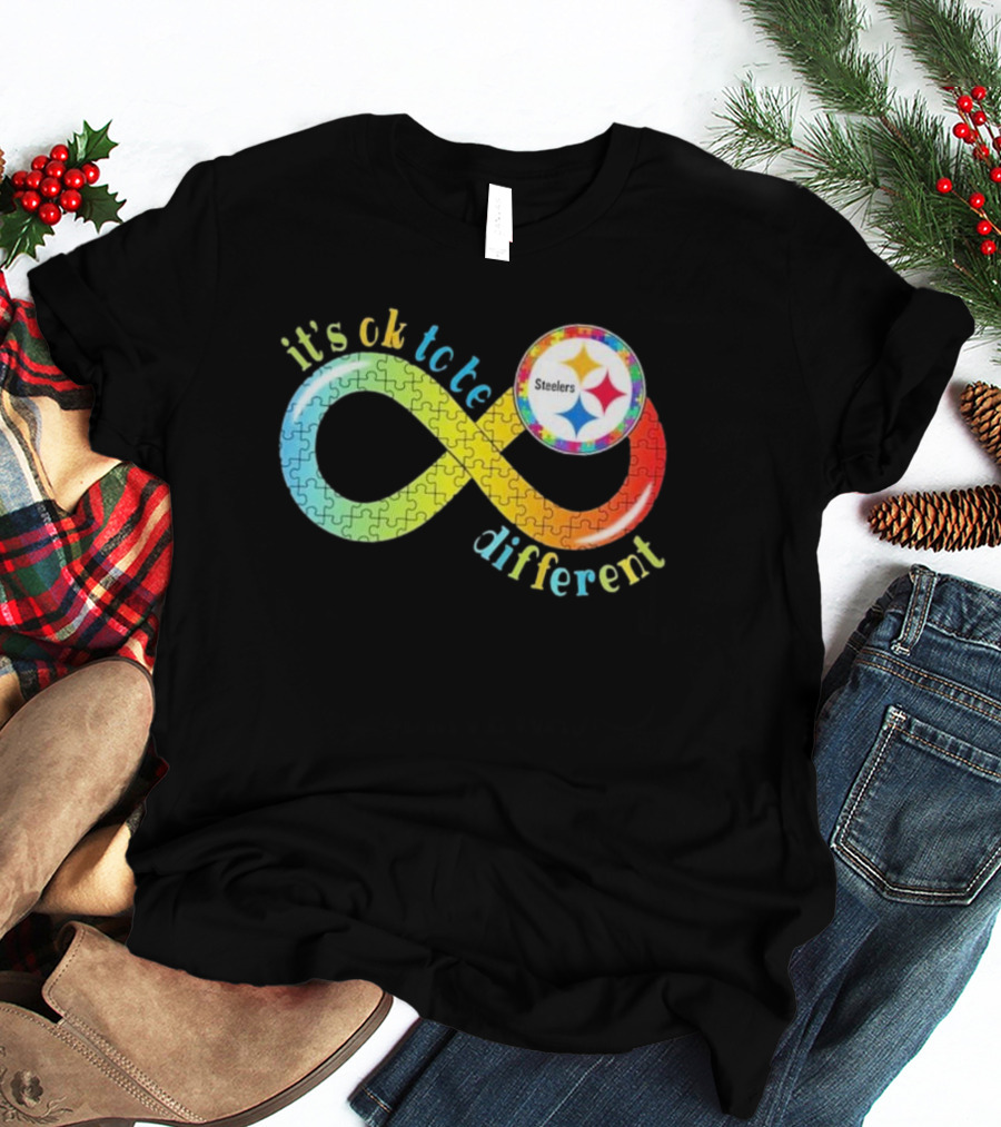 Pittsburgh Steelers Autism Awareness Infinity It's Ok To Be Different Puzzle T-Shirt