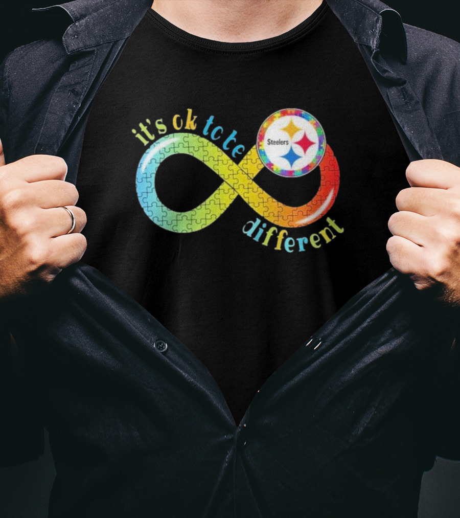 Pittsburgh Steelers Autism Awareness Infinity It's Ok To Be Different Puzzle T-Shirt