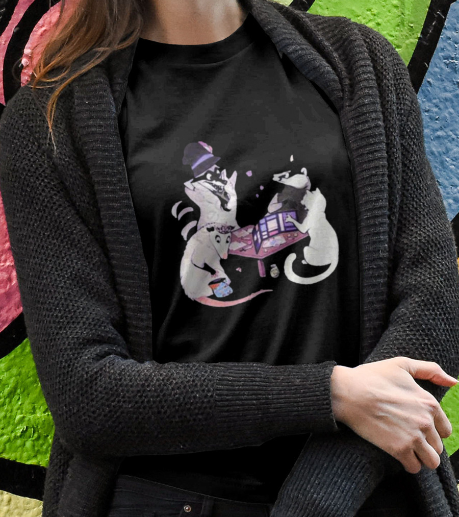 Game Night Raccoon Mouse Cat Tabletop Adventure T-Shirt