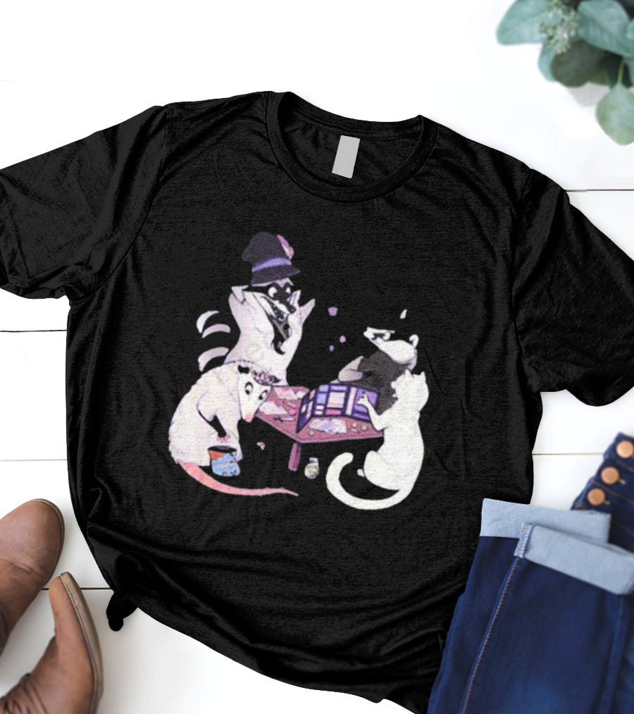 Game Night Raccoon Mouse Cat Tabletop Adventure T-Shirt