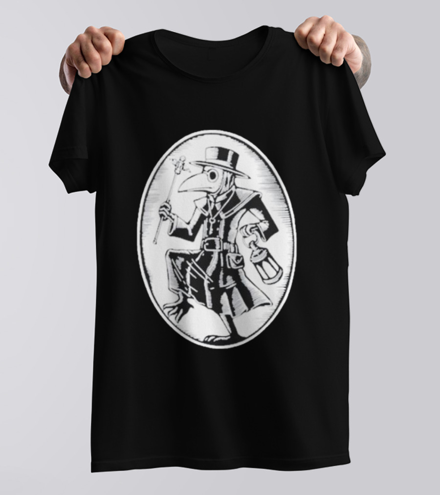 Queenkryptid Plague Doctor Holding Lantern In Oval Frame T-Shirt