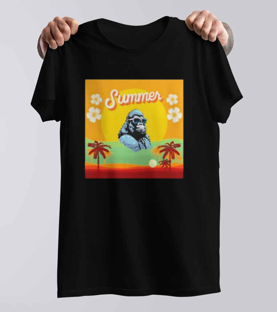 Summer Gorilla Beach Palm Trees Sun Vintage Retro T-Shirt