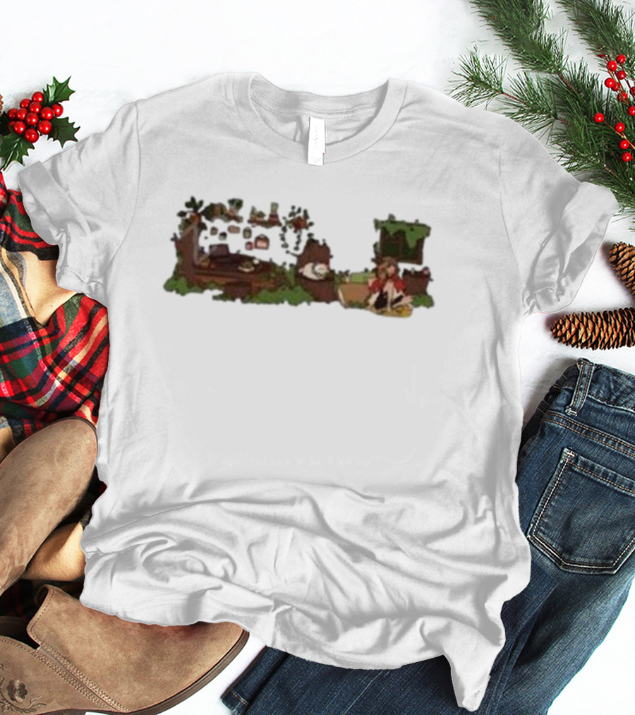 Woodlands Snifferish X Pop Cozy Cottage Scene With Greenery And Logs T-Shirt