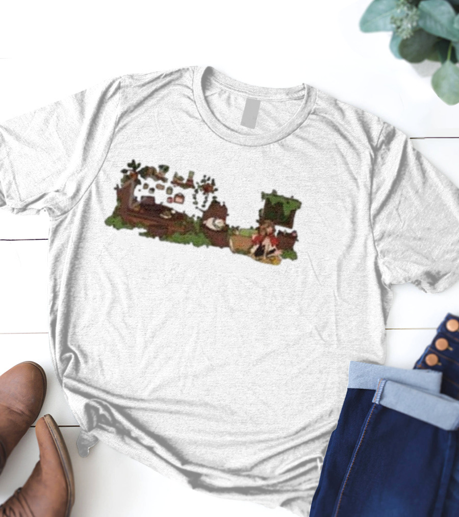 Woodlands Snifferish X Pop Cozy Cottage Scene With Greenery And Logs T-Shirt