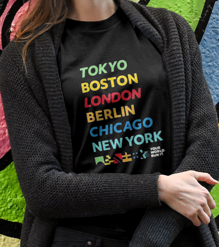 World Marathon Majors Tokyo Boston London Berlin Chicago New York Your World Run It Sportiqe Comfy Tri-blend T-Shirt