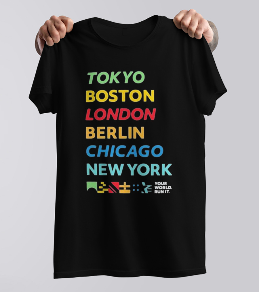World Marathon Majors Tokyo Boston London Berlin Chicago New York Your World Run It Sportiqe Comfy Tri-blend T-Shirt