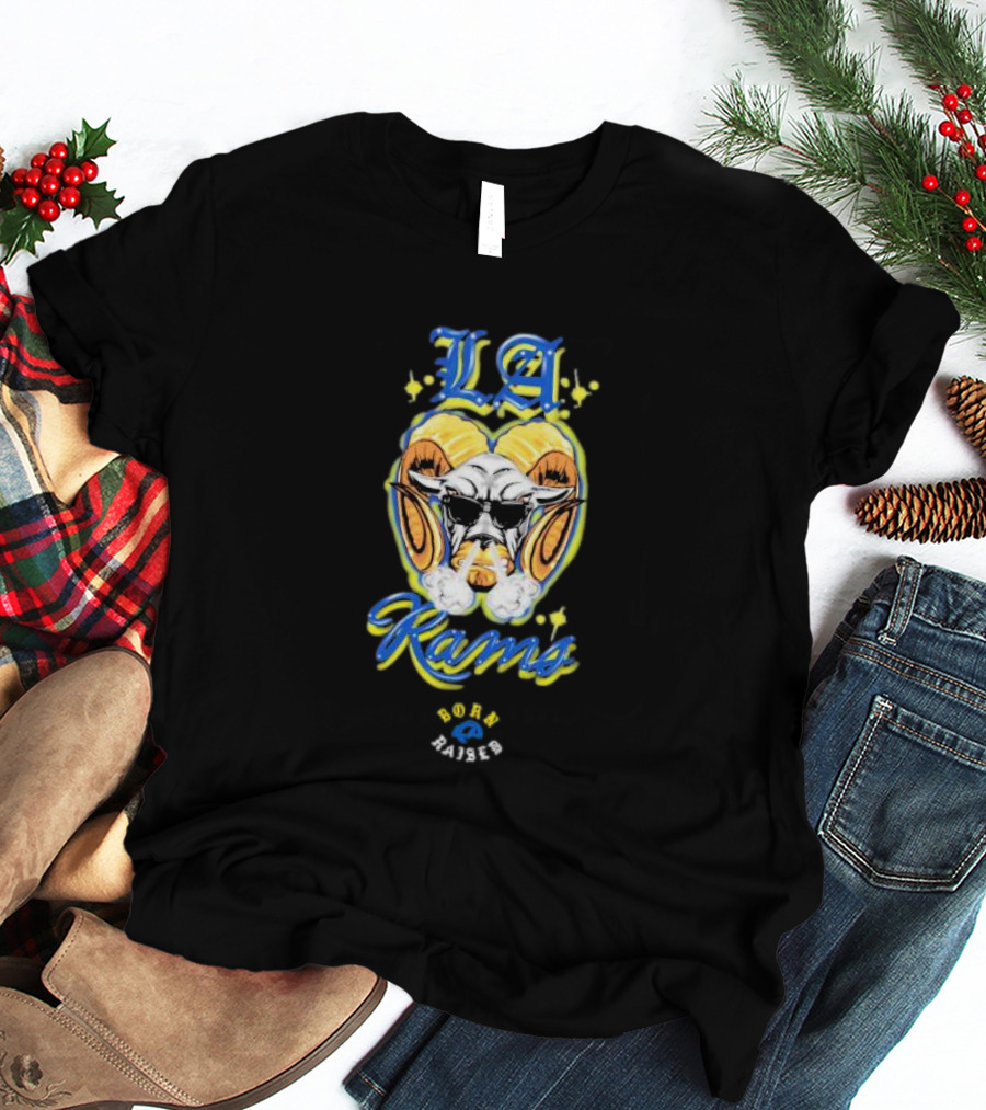 Born X Raised LA Rams Cool Ram Head With Sunglasses T-Shirt