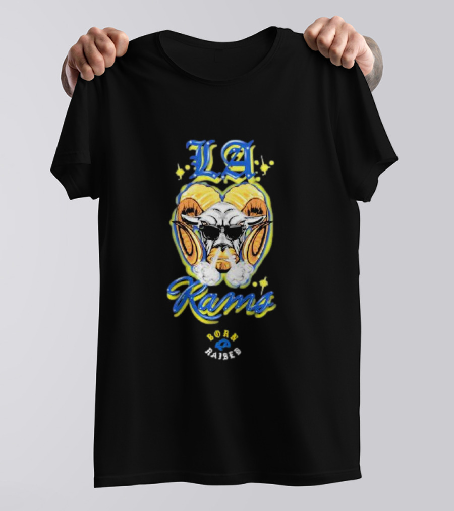 Born X Raised LA Rams Cool Ram Head With Sunglasses T-Shirt