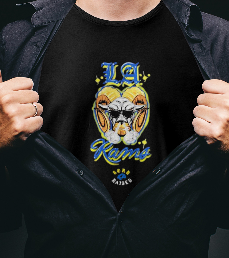 Born X Raised LA Rams Cool Ram Head With Sunglasses T-Shirt