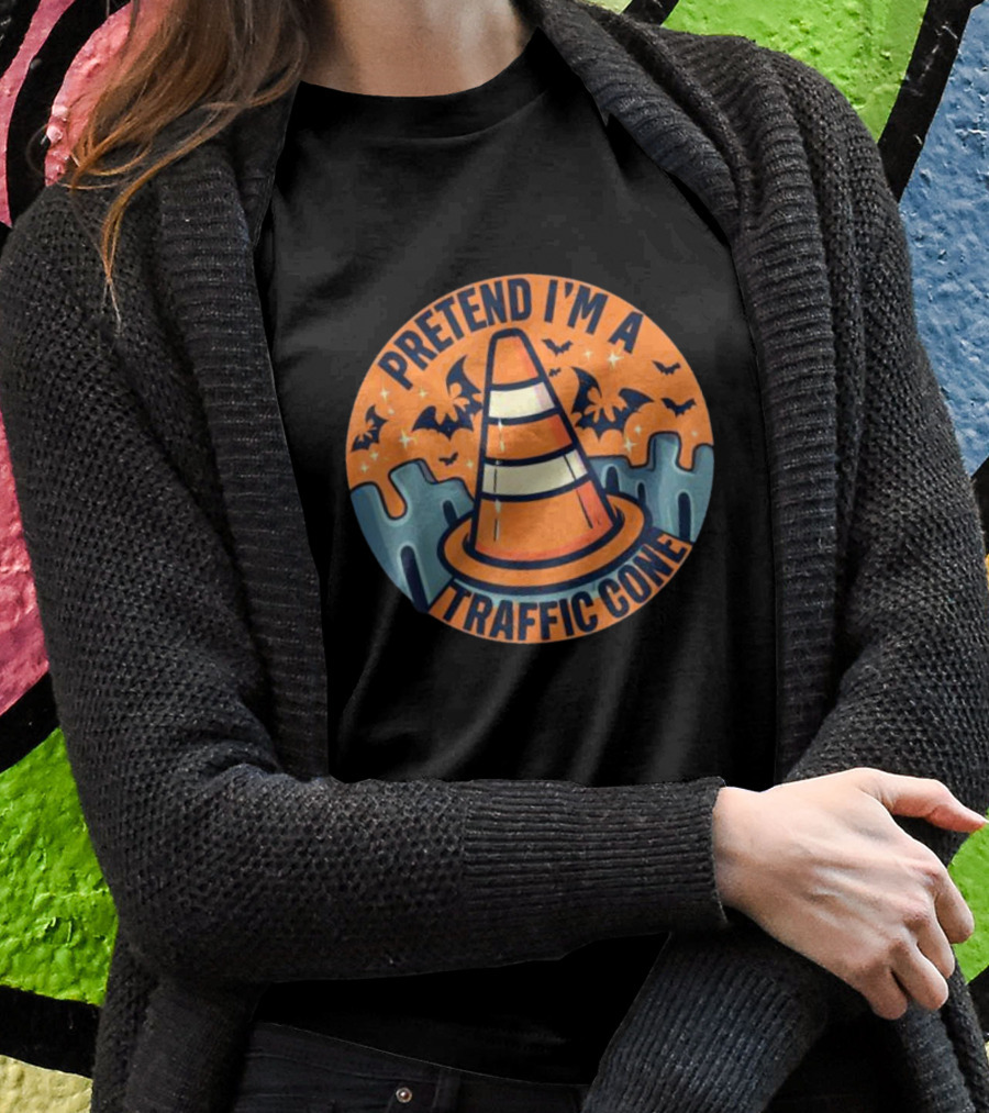 Pretend I’m A Traffic Cone Halloween With Bats And Orange Cone T-Shirt
