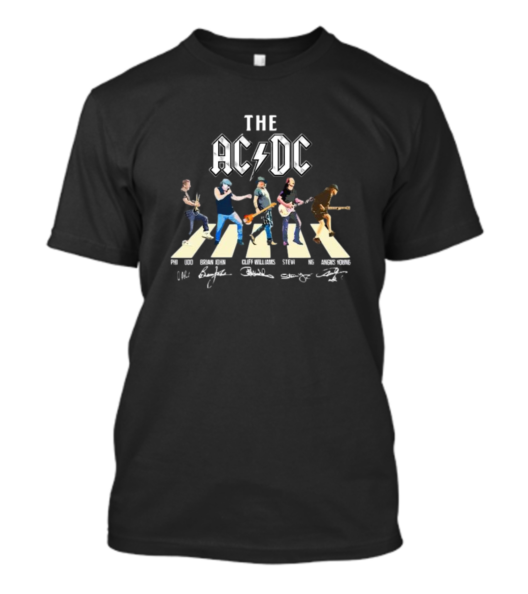 The AC DC Band Abbey Road Angus Young Phil Rudd Brian Johnson Cliff Williams Stevie Young Signatures T-Shirt