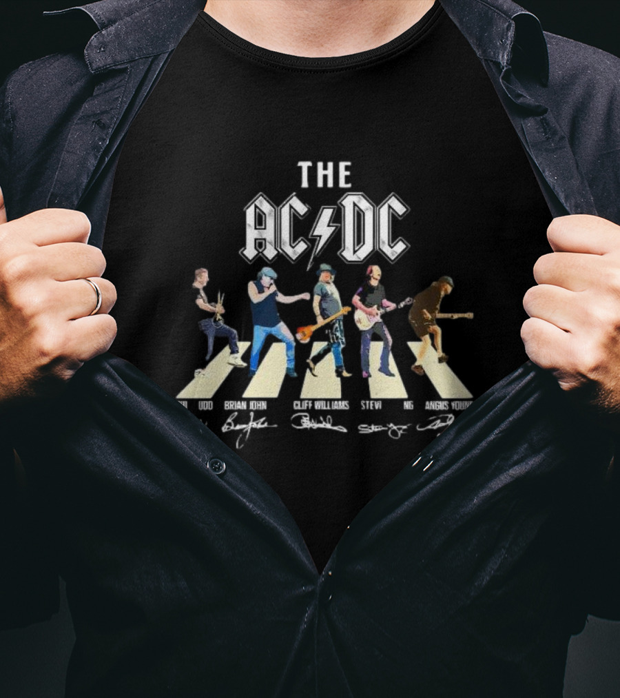 The AC DC Band Abbey Road Angus Young Phil Rudd Brian Johnson Cliff Williams Stevie Young Signatures T-Shirt