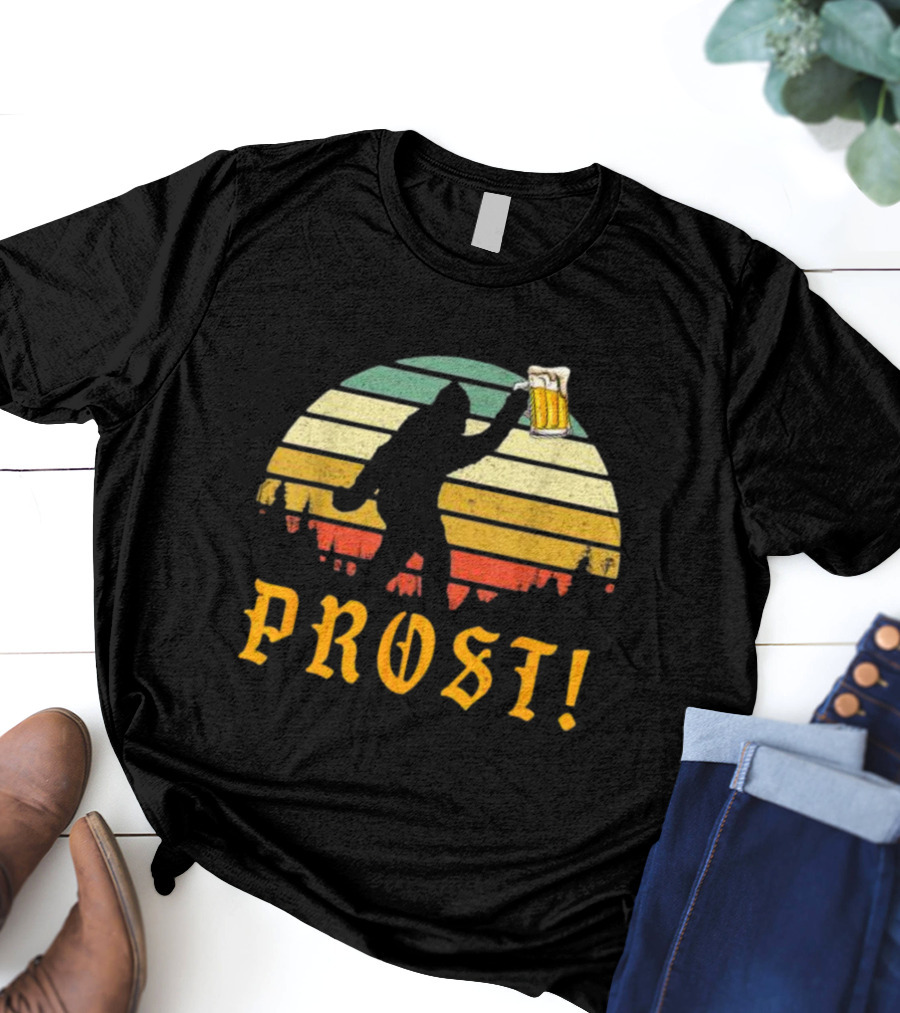PROST Bigfoot Holding Beer Vintage Sunset Oktoberfest Germany T-Shirt