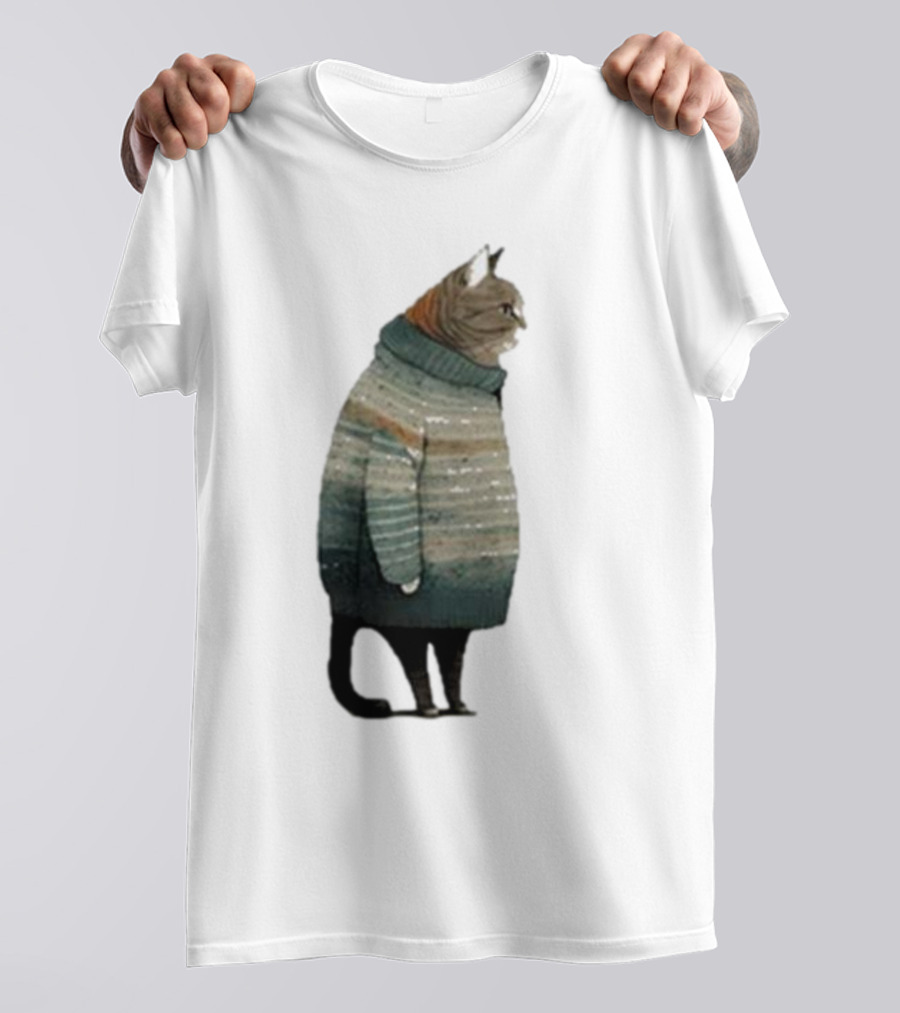 Women’s Winter Cat In Cozy Sweater Print T-Shirt