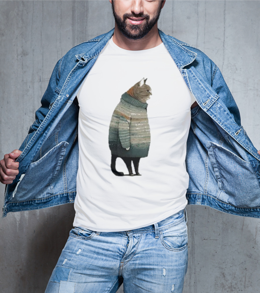 Women’s Winter Cat In Cozy Sweater Print T-Shirt