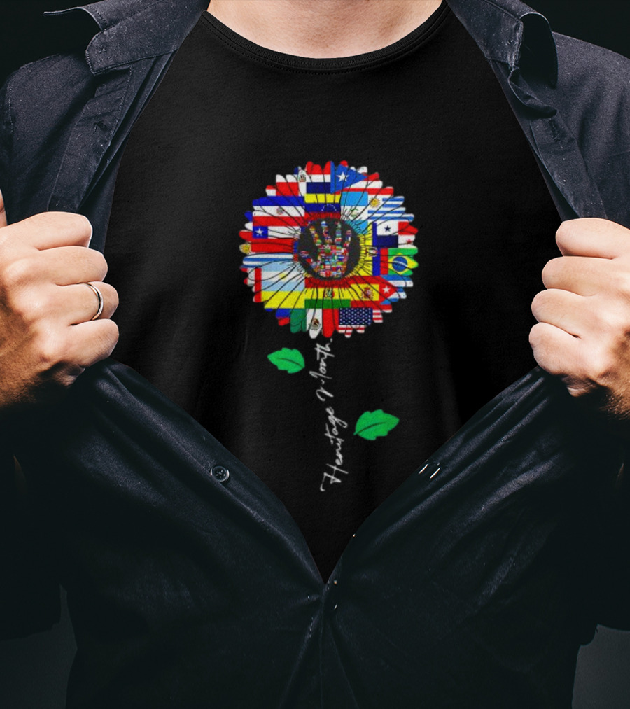 All Countries Flags Sunflower Hispanic Heritage Month Latino Flower T-Shirt