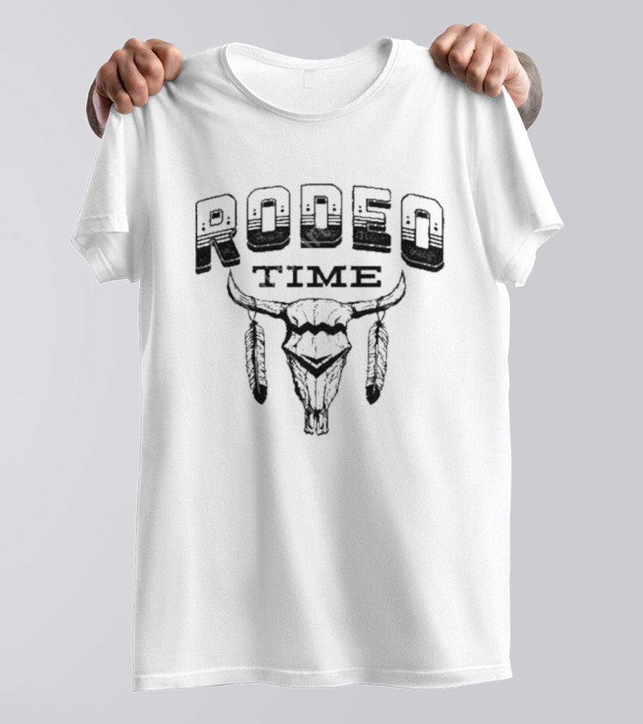 Rodeo Time Skull Dale Brisby Clay Feathers T-Shirt