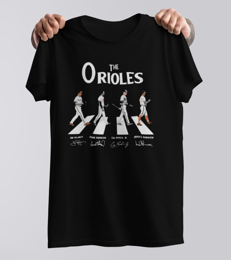 Orioles Take October The Orioles Walking Abbey Road Jim Palmer Frank Robinson Cal Ripken Jr Brooks Robinson Vintage Signatures T-Shirt