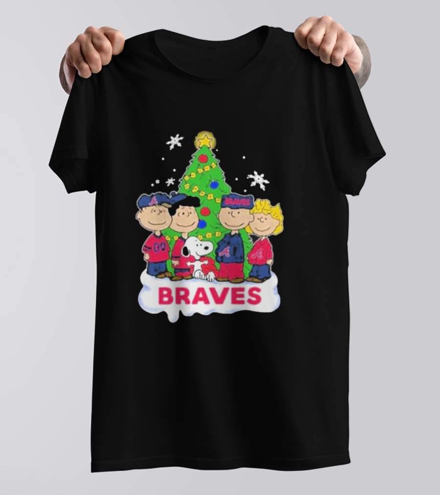 Braves Peanuts Snoopy Christmas Tree Charlie Brown Lucy Linus Woodstock T-Shirt