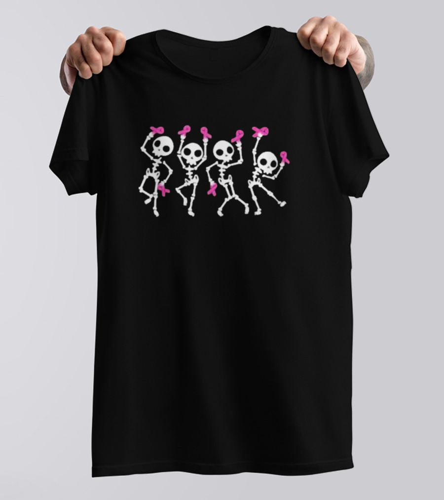 Dancing Skeletons With Pink Ribbons Breast Cancer Awareness T-Shirt