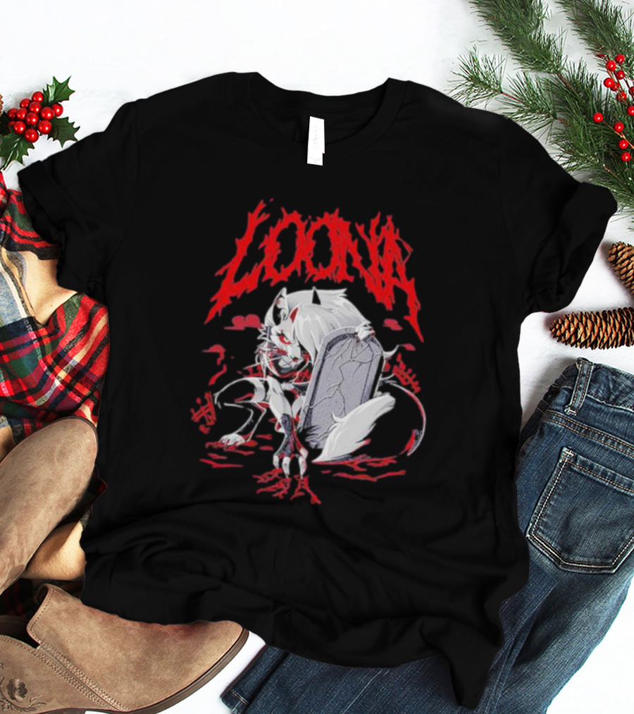 LOONA Graveyard Cat And Tombstone Scene T-Shirt