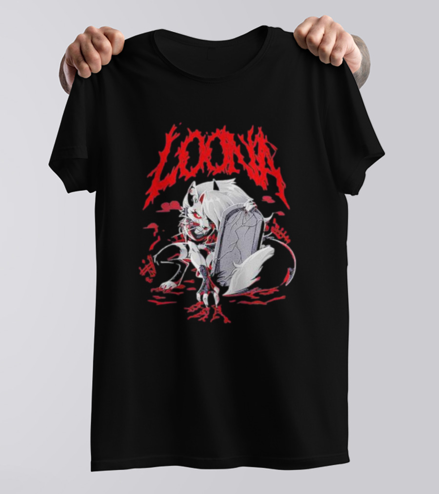 LOONA Graveyard Cat And Tombstone Scene T-Shirt