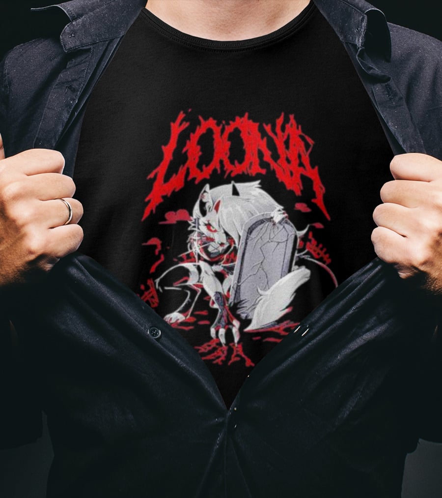 LOONA Graveyard Cat And Tombstone Scene T-Shirt