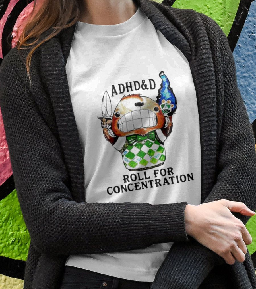 ADHD&D Roll For Concentration Knife Bear Green Vest Flame Cube T-Shirt