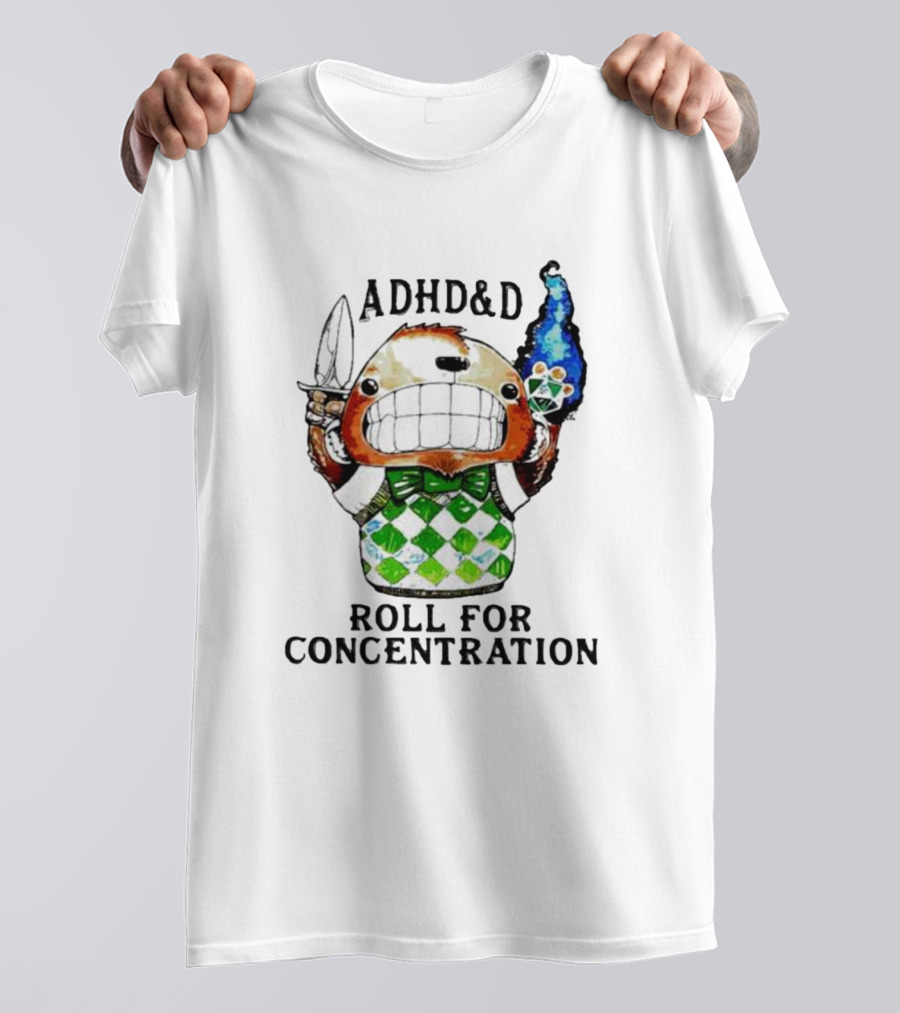 ADHD&D Roll For Concentration Knife Bear Green Vest Flame Cube T-Shirt