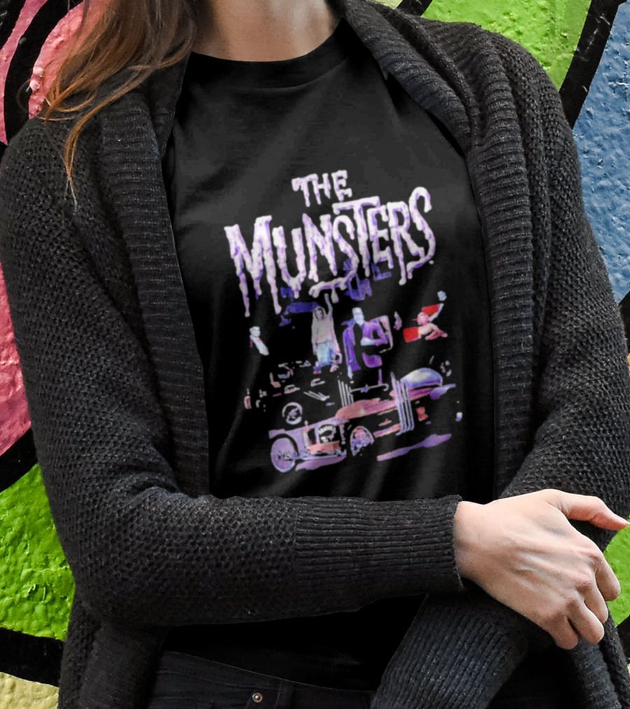 The Munsters Classic Characters With Hot Rod And Dragula Car Halloween T-Shirt