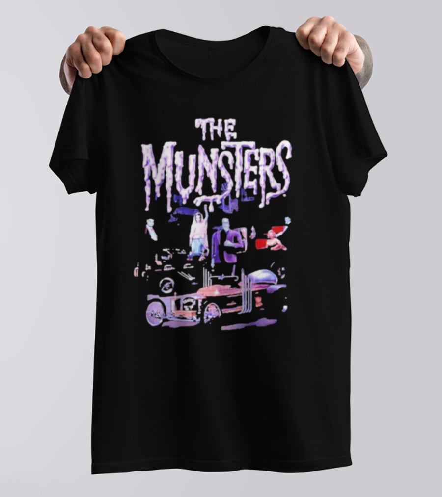 The Munsters Classic Characters With Hot Rod And Dragula Car Halloween T-Shirt