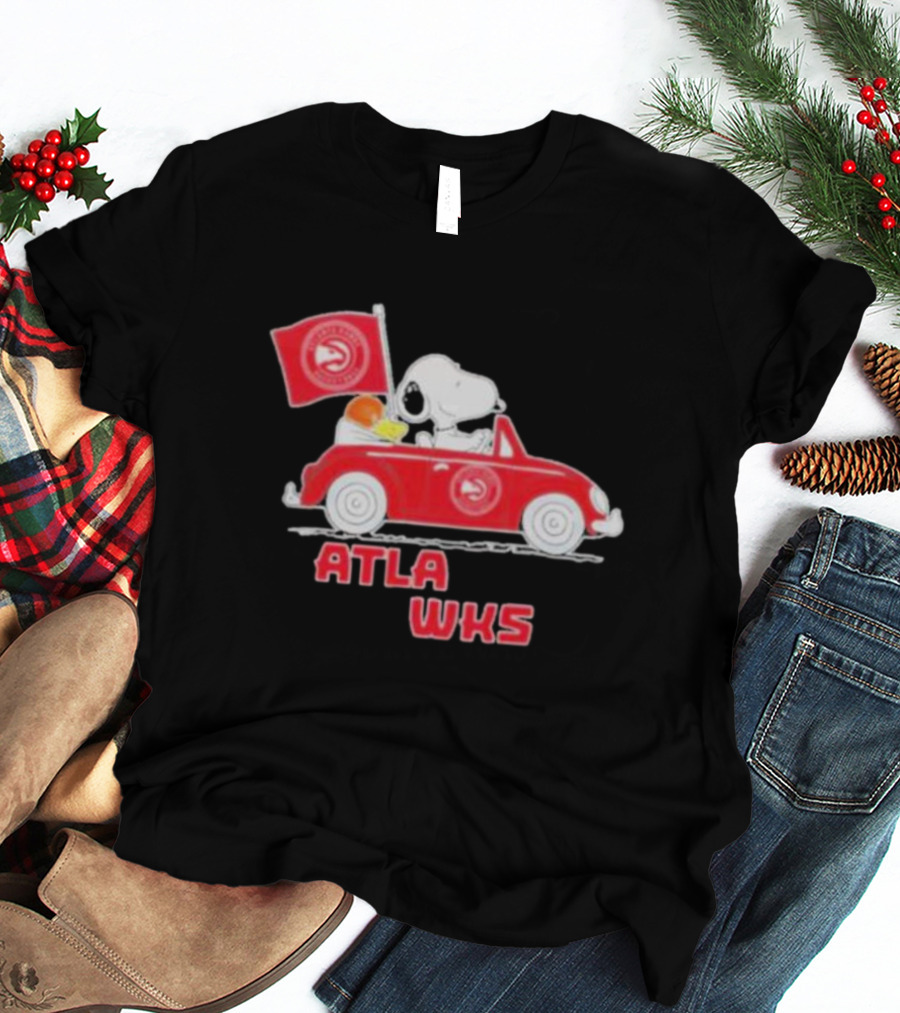 ATLA WKS Snoopy Dog Driving Red Car With Basketball Flag T-Shirt