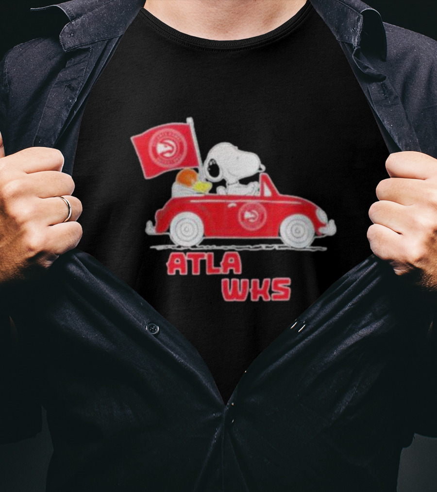 ATLA WKS Snoopy Dog Driving Red Car With Basketball Flag T-Shirt