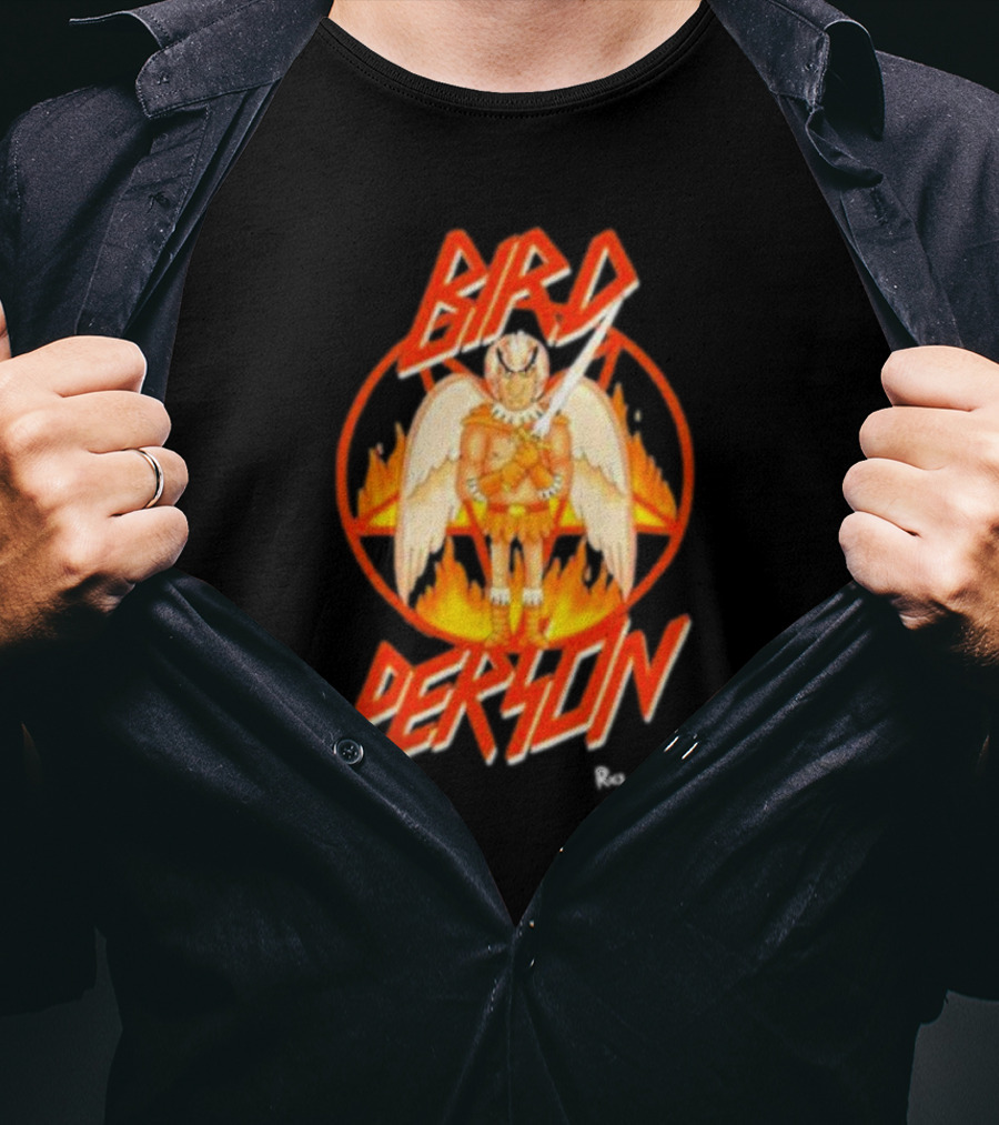 Bird Person Rick And Morty Winged Character Flame Background T-Shirt