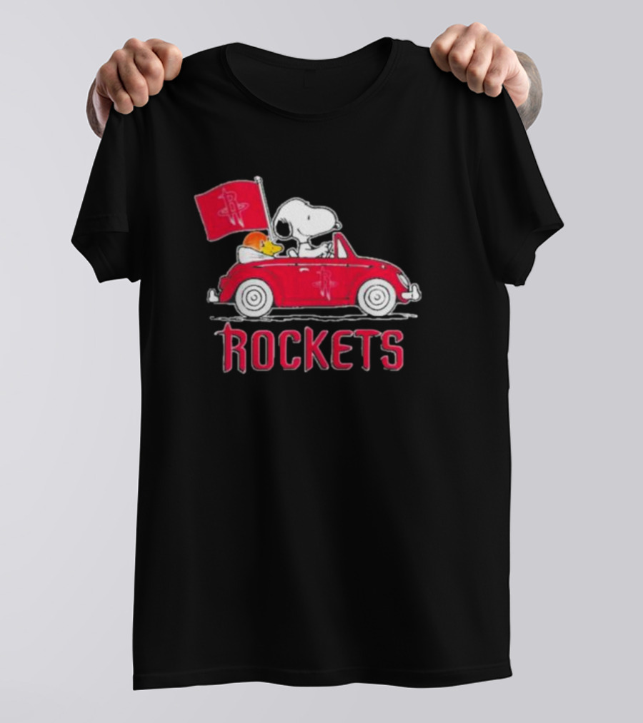 Houston Rockets Snoopy Dog Driving Red Car With Basketball Flag T-Shirt
