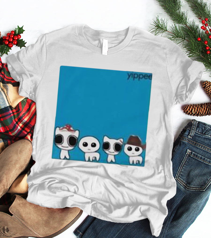 Yippee Cute Cartoon Cats Wearing Hats X Weezer Cringey T-Shirt