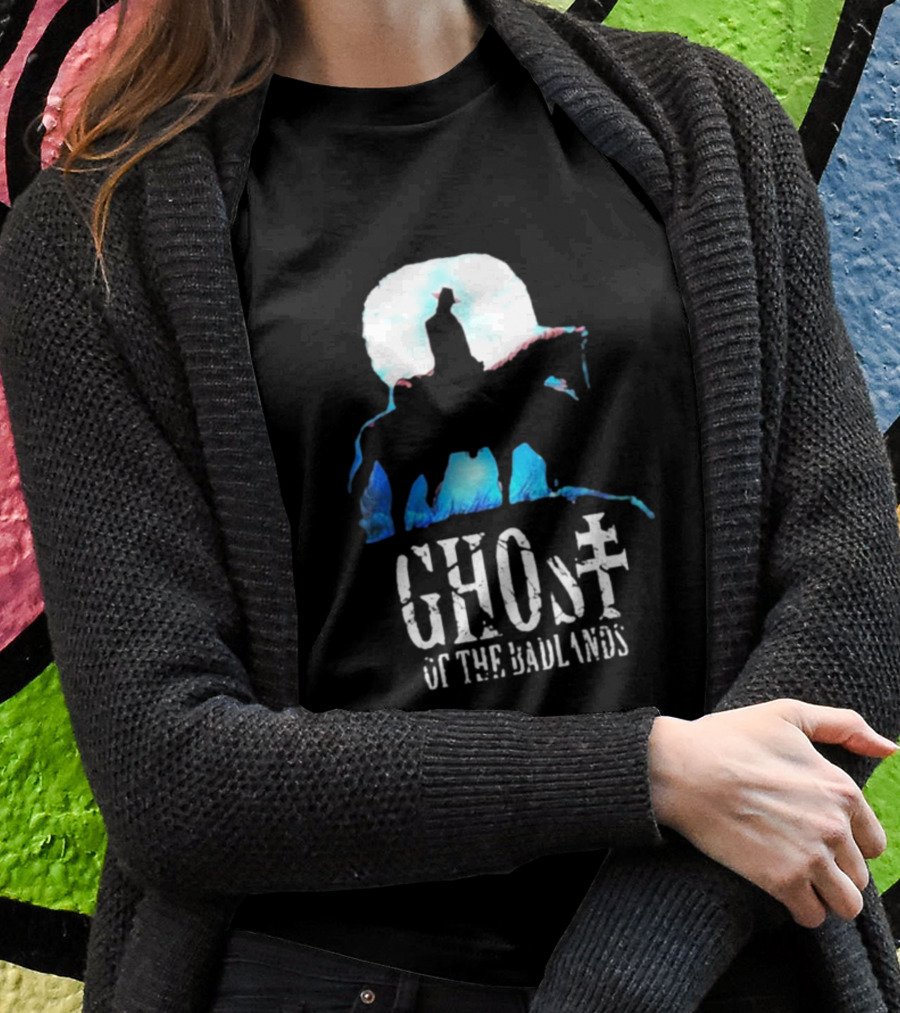 Ghost Of The Badlands Cowboy Silhouette Moonlit Horseback Scene T-Shirt