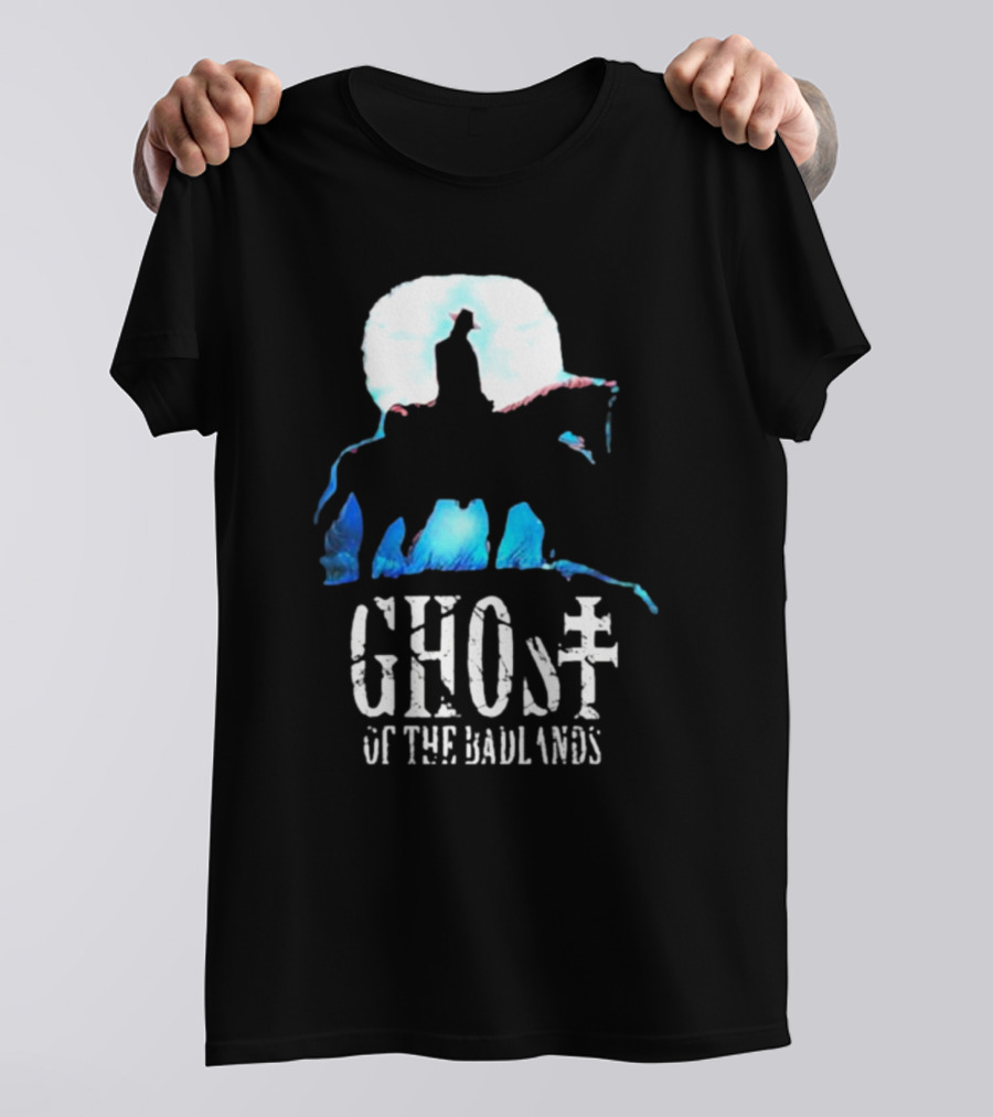 Ghost Of The Badlands Cowboy Silhouette Moonlit Horseback Scene T-Shirt
