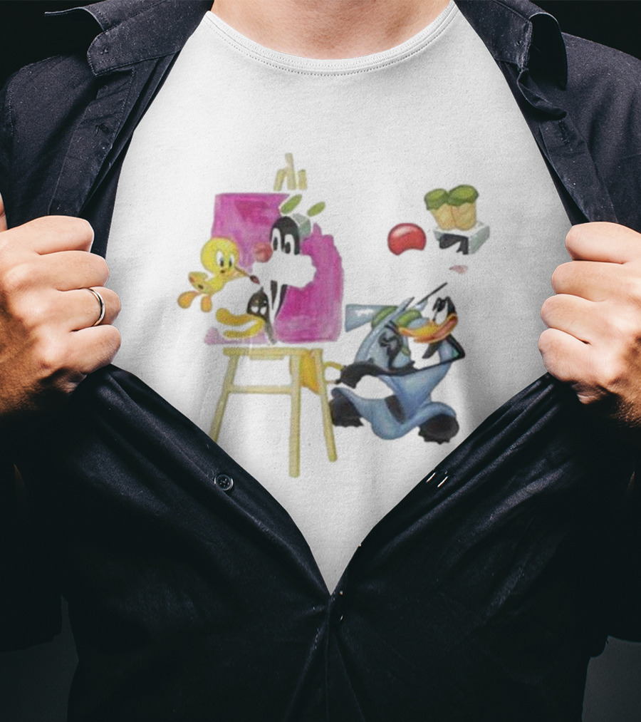 Looney Tunes Tweety Bird Painting Sylvester Daffy Duck Involved T-Shirt