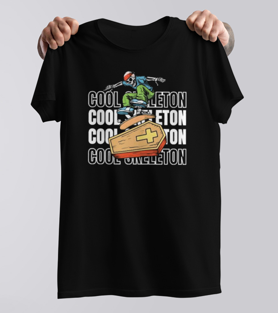 Cool Skeleton Skateboarding Coffin Halloween Jump T-Shirt
